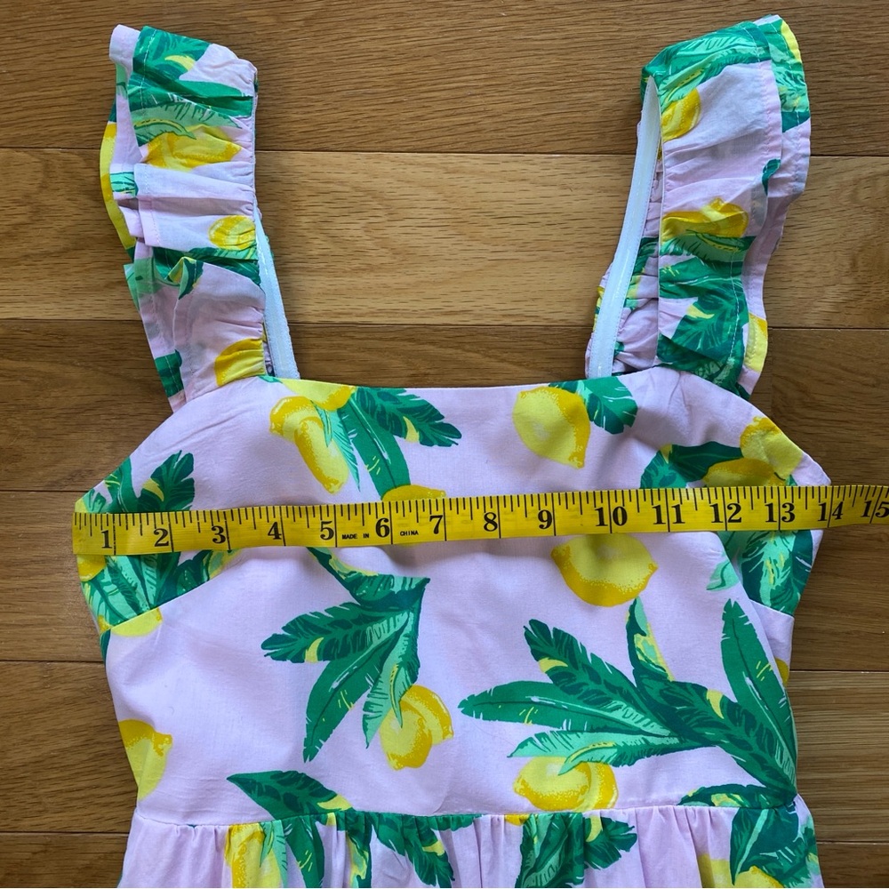 J.Crew Lemon Print Ruffle Strap Tiered Midi Dress Pink Yellow Size 00 - Picture 4 of 8